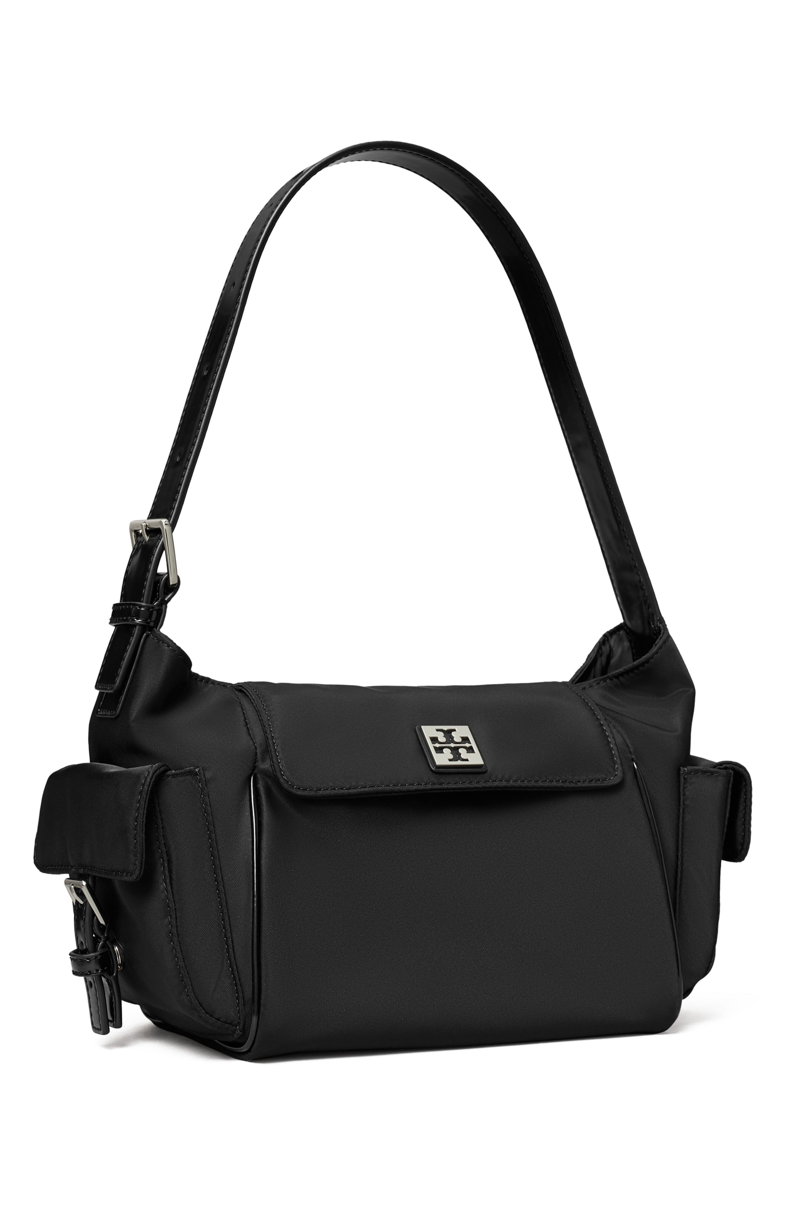 Tory Burch Virginia Pocket Nylon Shoulder Bag, Alternate, color, Black