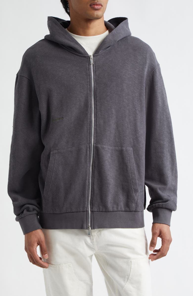 PALMES Waffle Stitch Zip Hoodie, Main, color, Charcoal