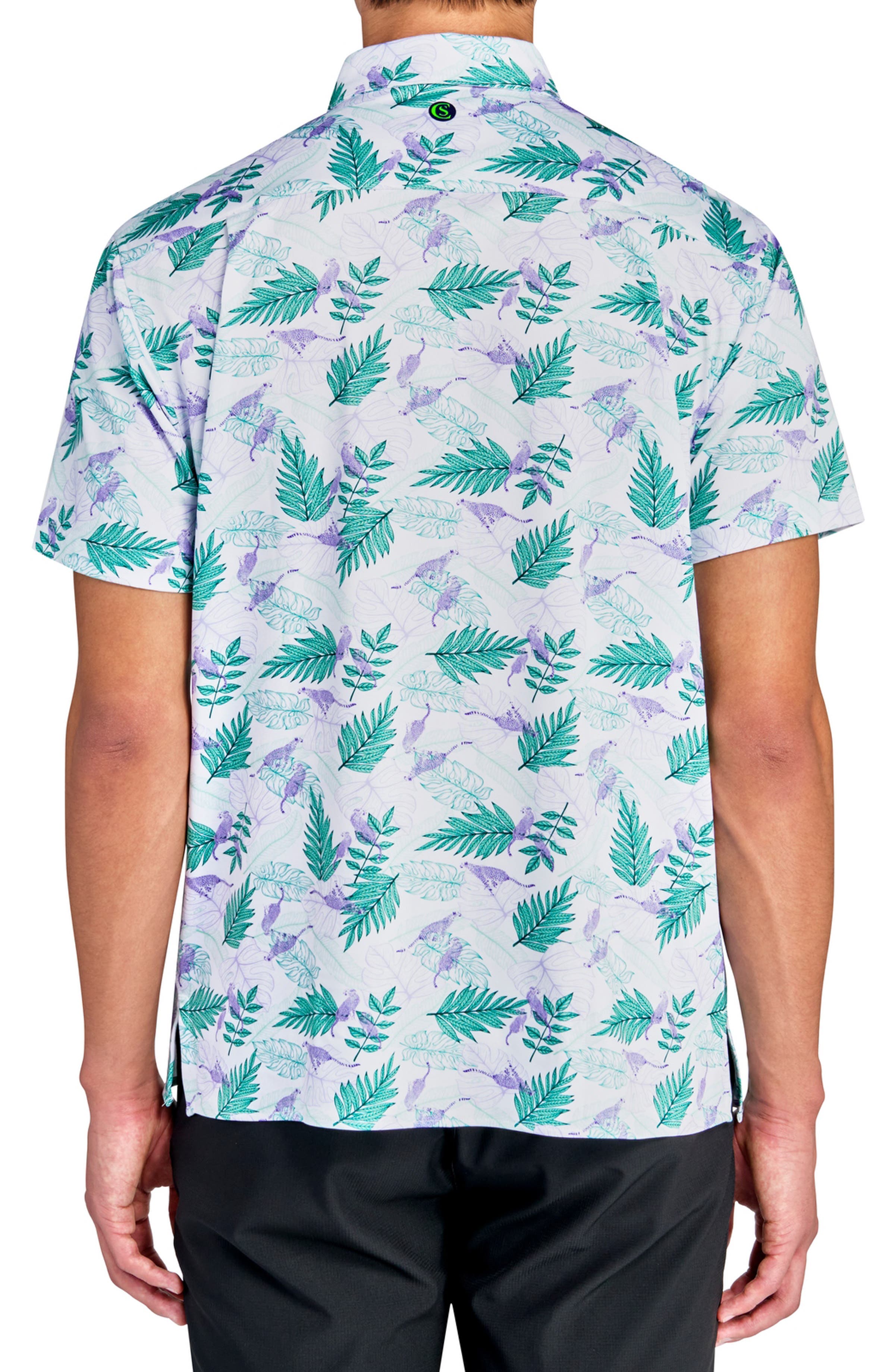 Regular Fit Cheetah Leaf Print Recycled Performance Golf Button-Down Shirt - image 2