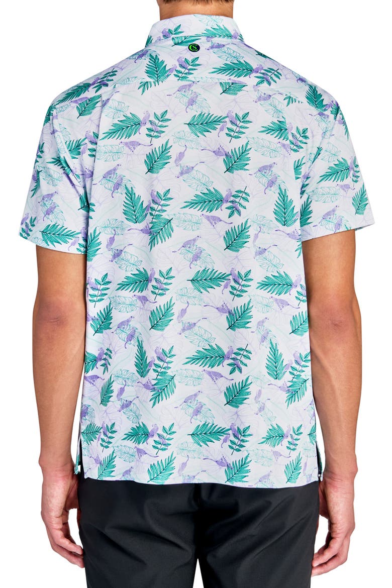 Regular Fit Cheetah Leaf Print Recycled Performance Golf Button-Down Shirt, Alternate, color, WHITE