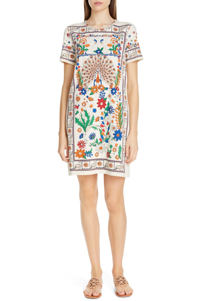 T-Shirt Dress, Main, color, IVORY PEACOCK MEADOW