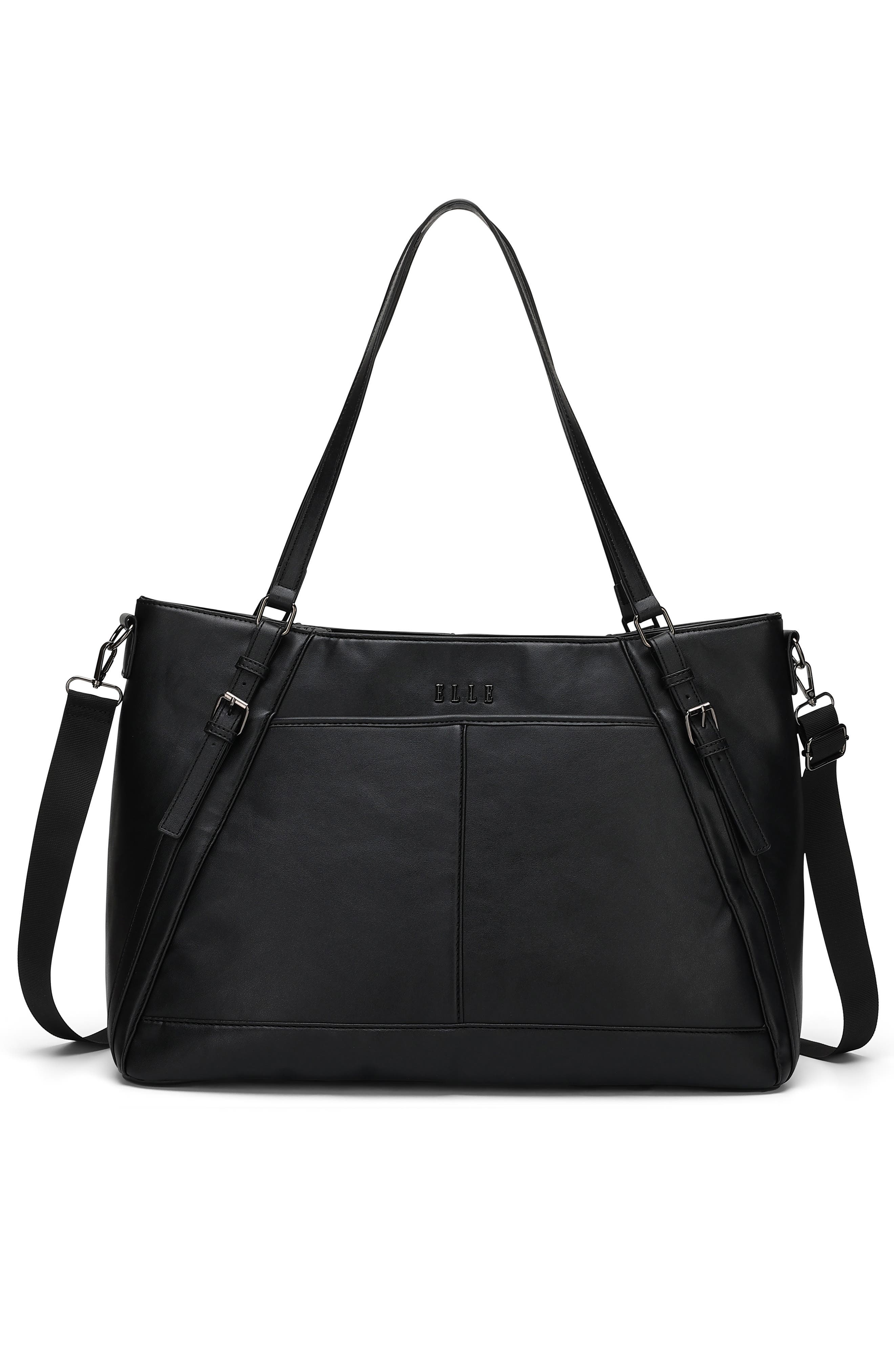 ELLE Leisure Luxe 33L Vegan Leather Weekender Duffel Bag, Alternate, color, Black