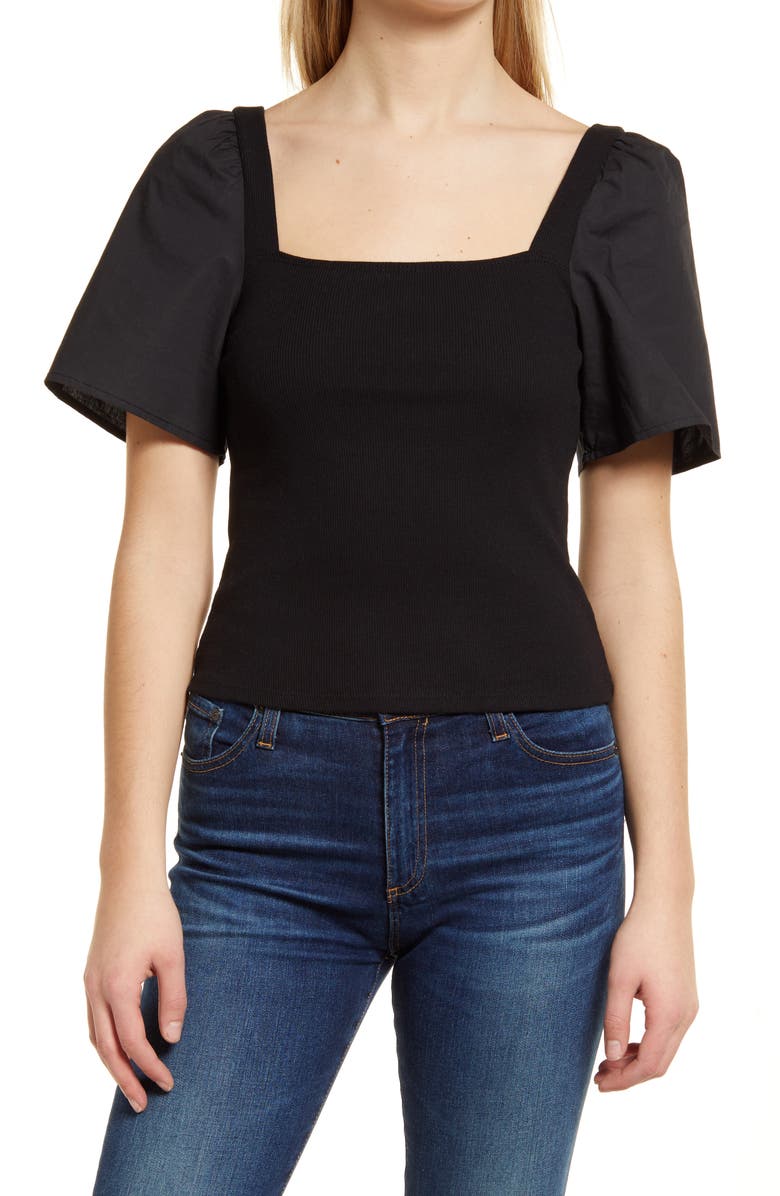1.STATE Puff Sleeve Square Neck Top, Main, color, 