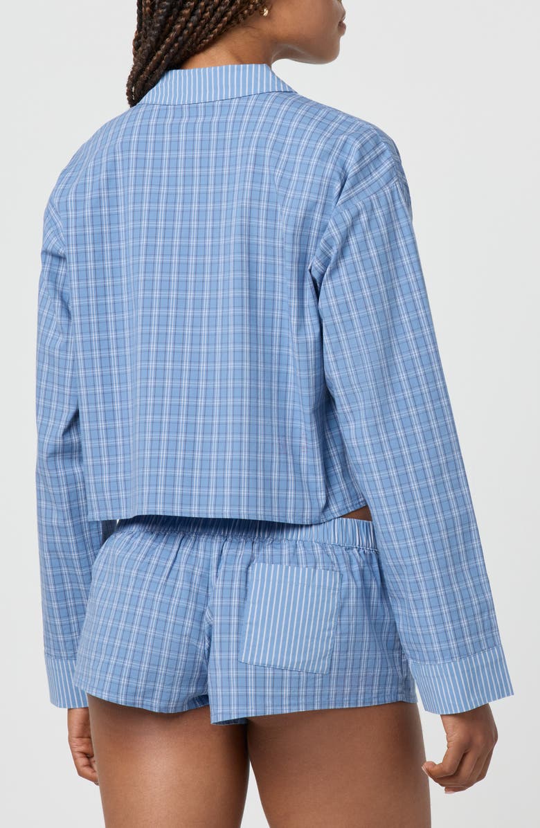 Florence by Mills Micro Plaid Crop Stretch Cotton Button-Up Shirt, Alternate, color, Vintage Blue Plaid