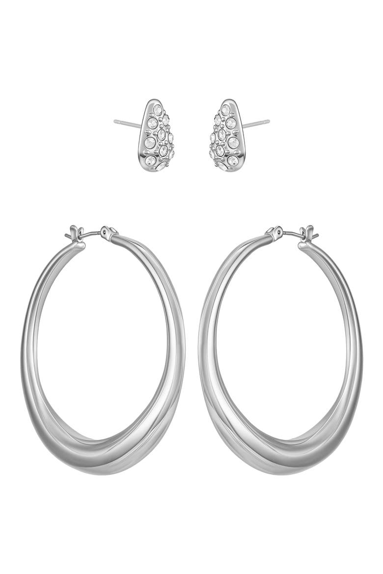 Hoop and Stud Earring Set, Alternate, color, SILVER TONE
