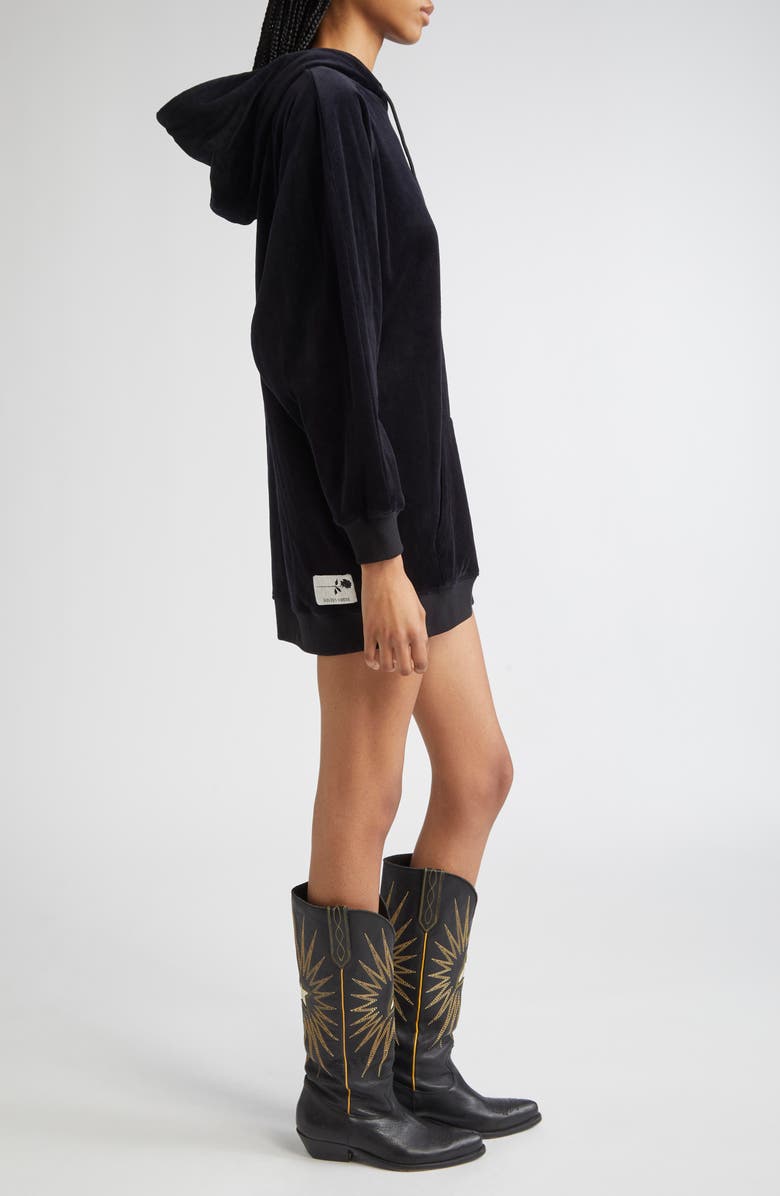 Golden Goose Journey Collection Long Sleeve Velour Hoodie Minidress, Alternate, color, Black