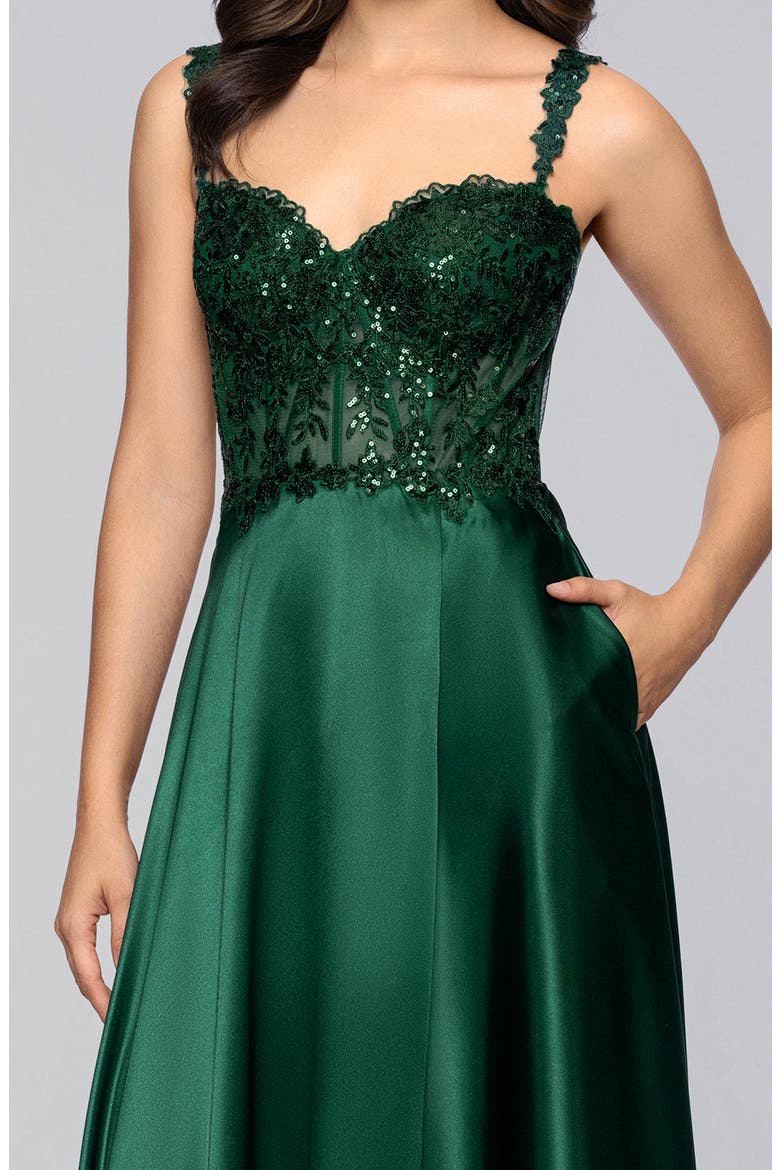 Sequin Satin Gown, Alternate, color, HUNTER