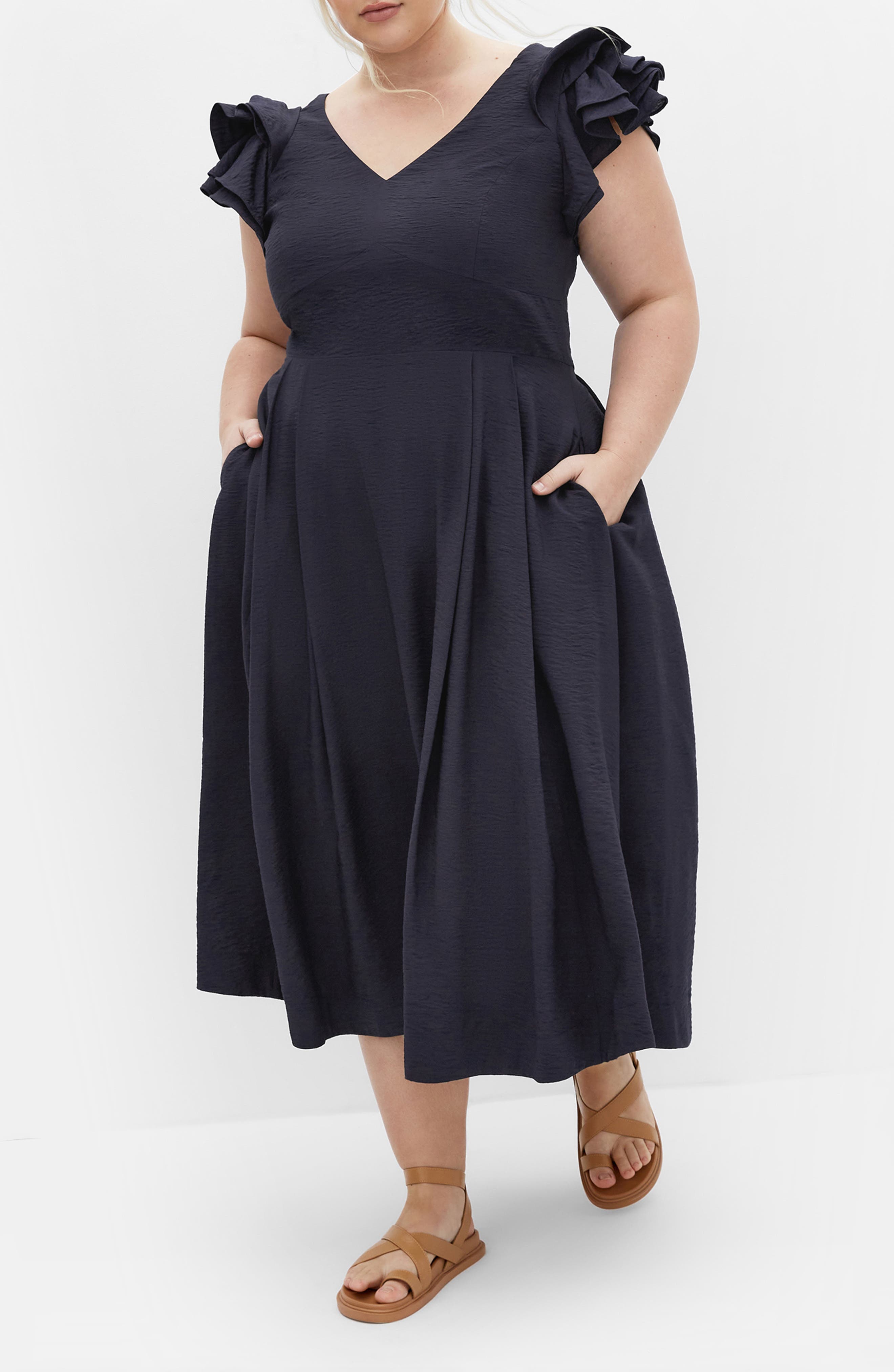 Ila Flutter Sleeve Midi Dress