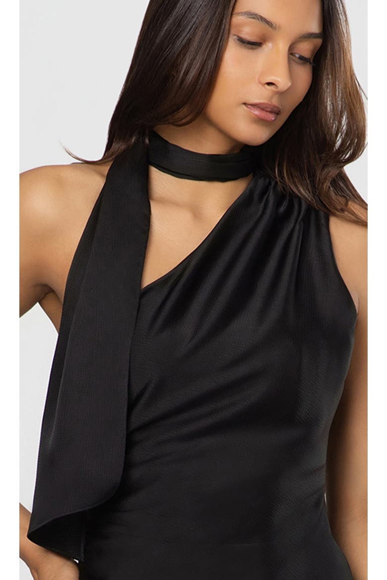 Hazel Hammered Satin Scarf Dress, Alternate, color, Black