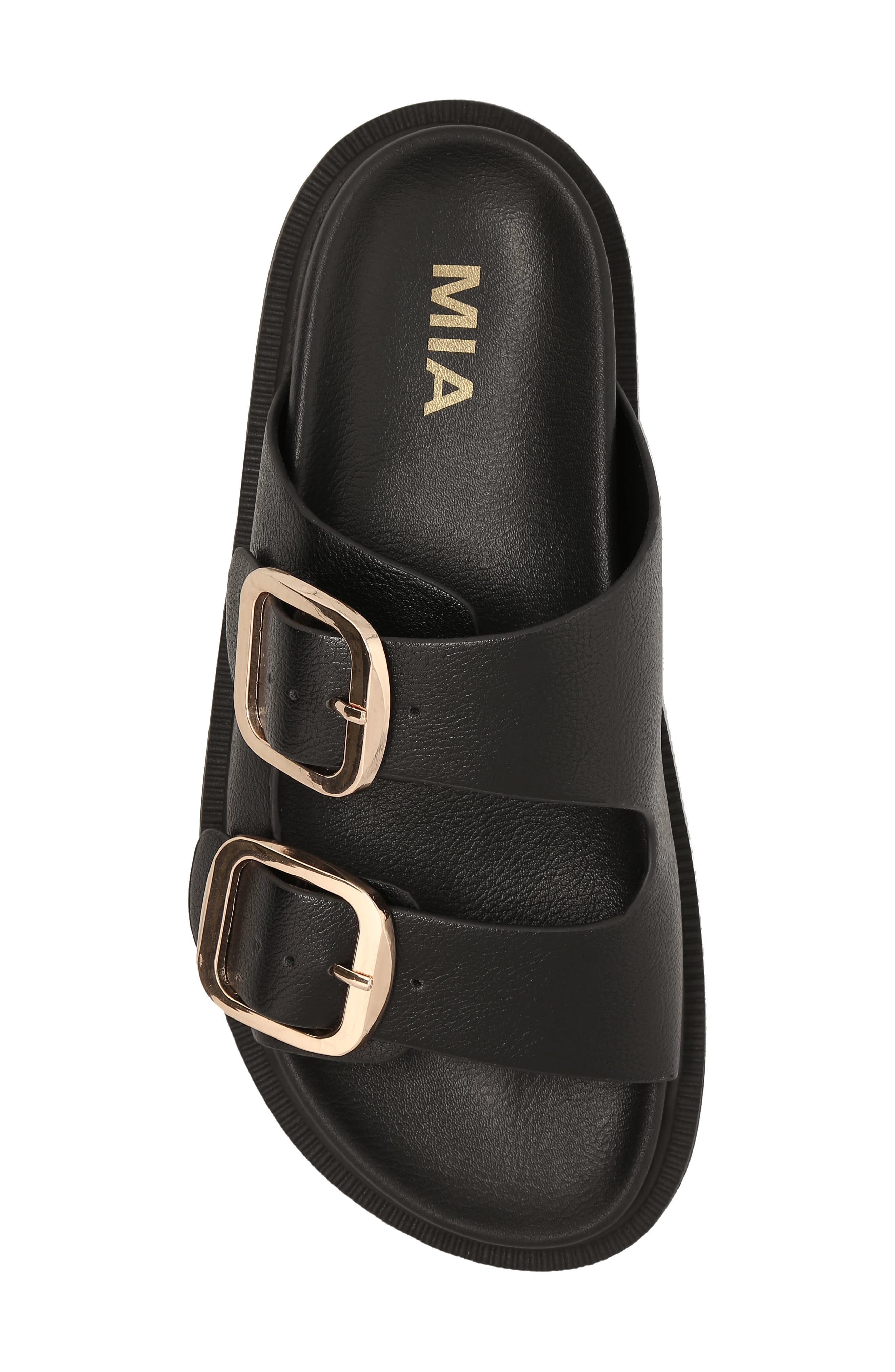 MIA Alttar Slide Sandal, Alternate, color, Black W/ Gld Buckles