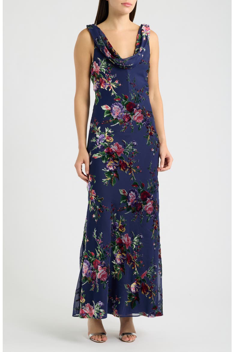 Khloe Floral Burnout Maxi Dress, Main, color, NAVY