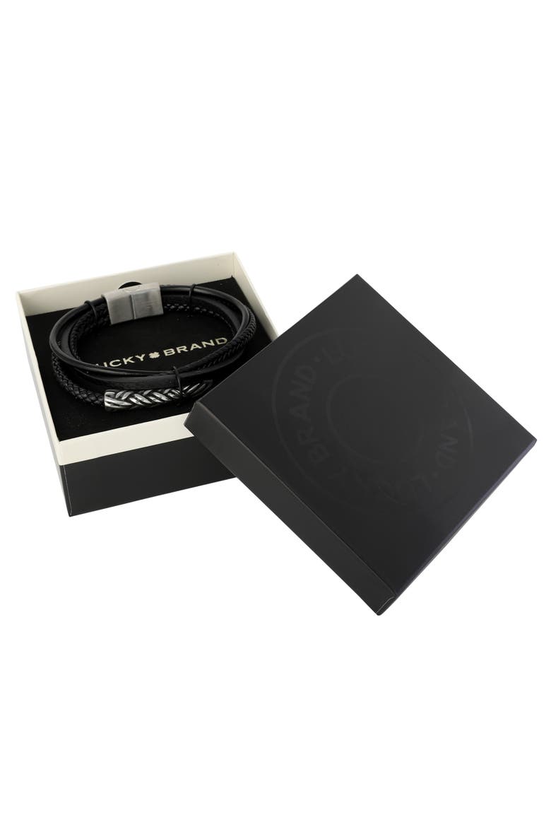 Men's Multi-Row 8'' Bracelet with Braided Barrel, Black, Magnetic Clasp, Alternate, color, Black