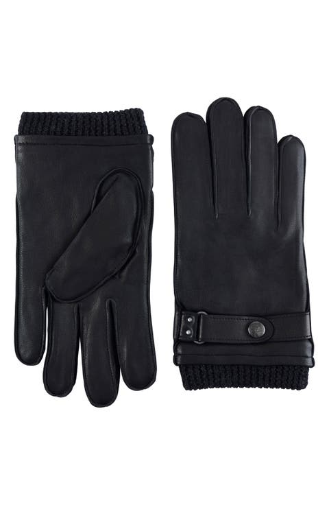 Leather Knit Cuff Gloves