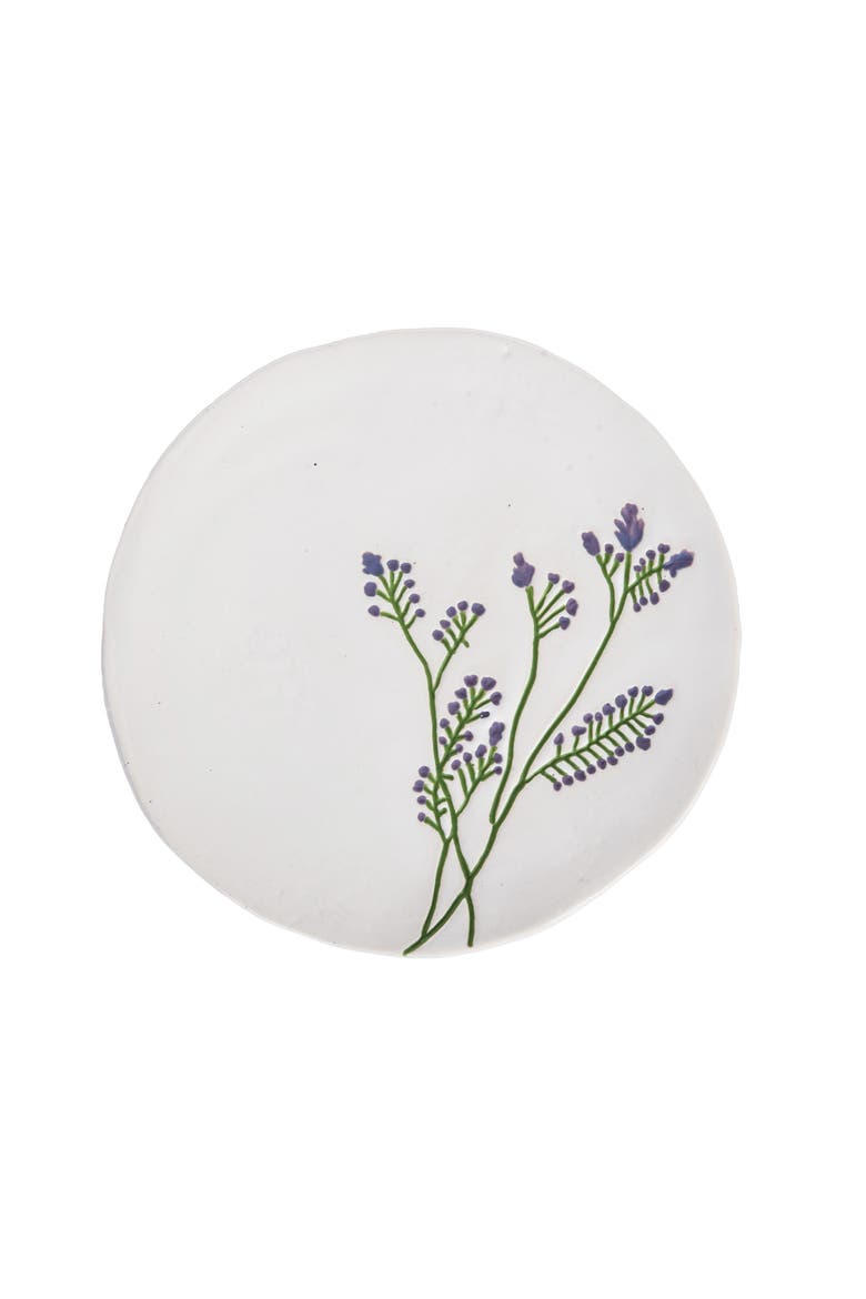 Lavender Flowers Single Round Ceramic Serving Plate 7.9", Main, color, Green