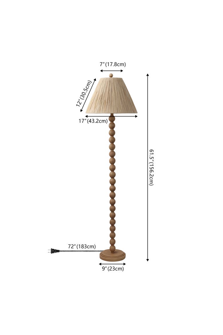 Wren 61.5" Modern Rustic Bobbin Pleated Paper Shade/Resin LED Floor Lamp, Alternate, color, Brown Wood Finish