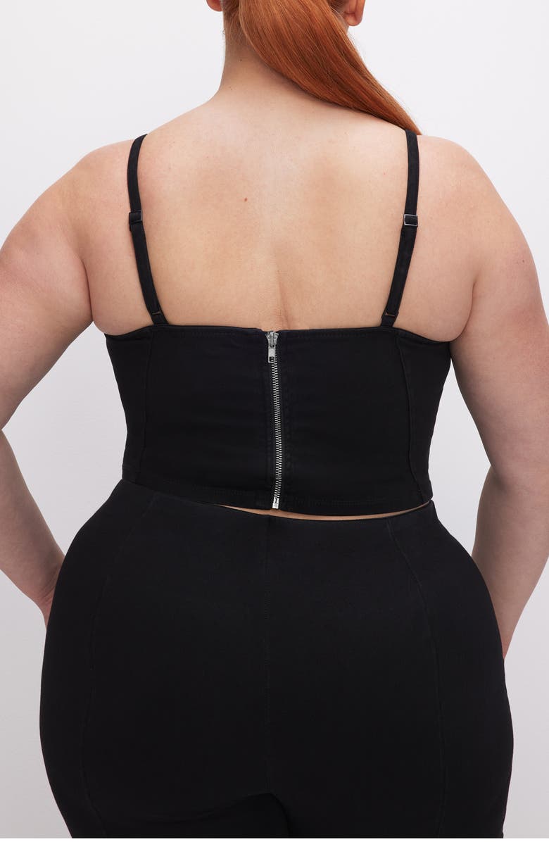 Good American Sculpt Bustier Stretch Denim Crop Top, Alternate, color, Black001