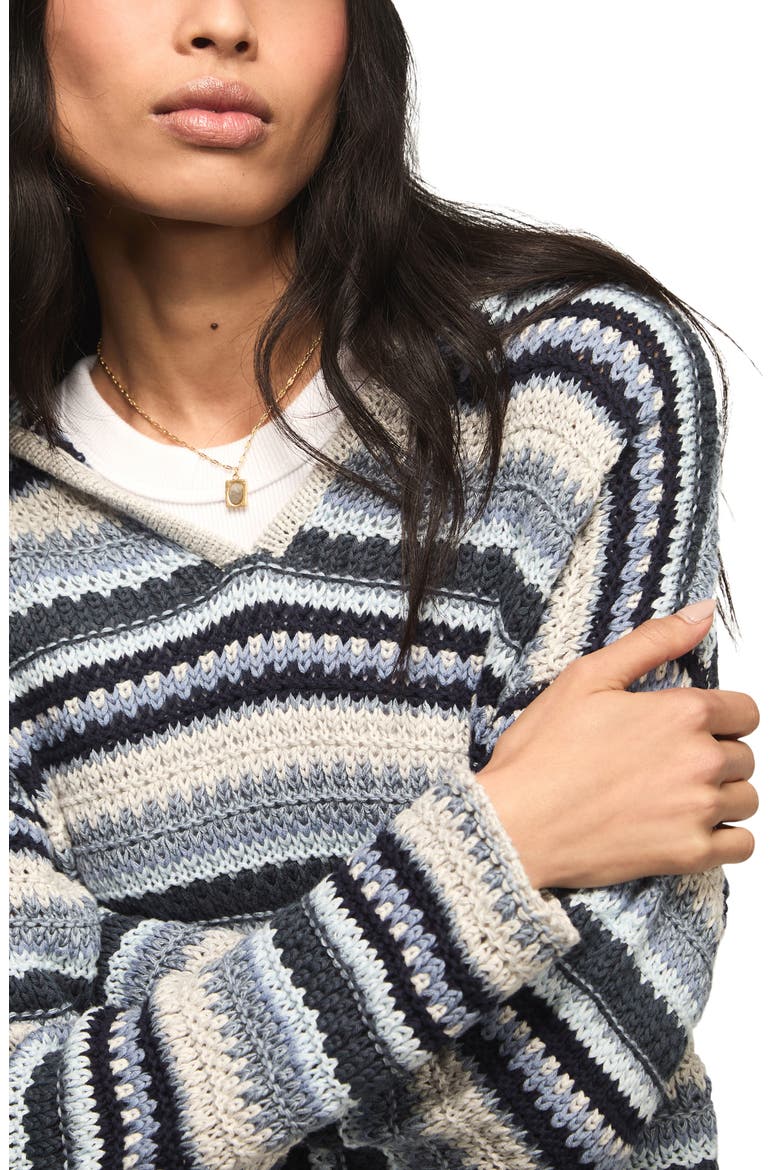 Baja Stripe Crochet Hoodie, Alternate, color, CADET NAVY
