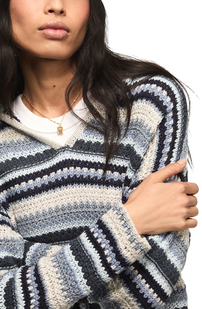 Lucky Brand Baja Stripe Crochet Hoodie, Alternate, color, Cadet Navy