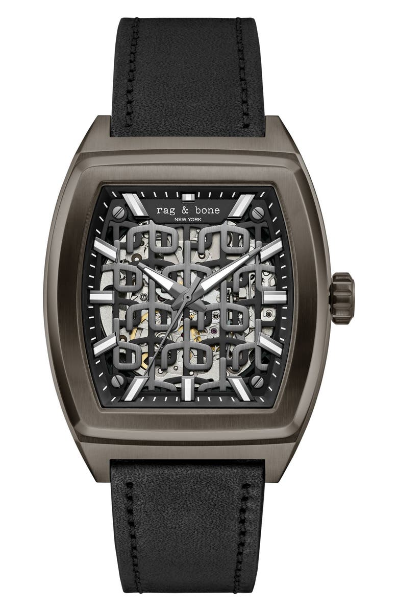 rag & bone Automatic Leather Strap Watch, 41mm, Main, color,