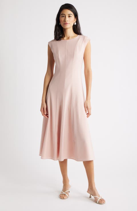 Seamed Wool Blend Midi Dress