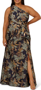 Adrianna Papell Metallic Floral Jacquard Mermaid Gown