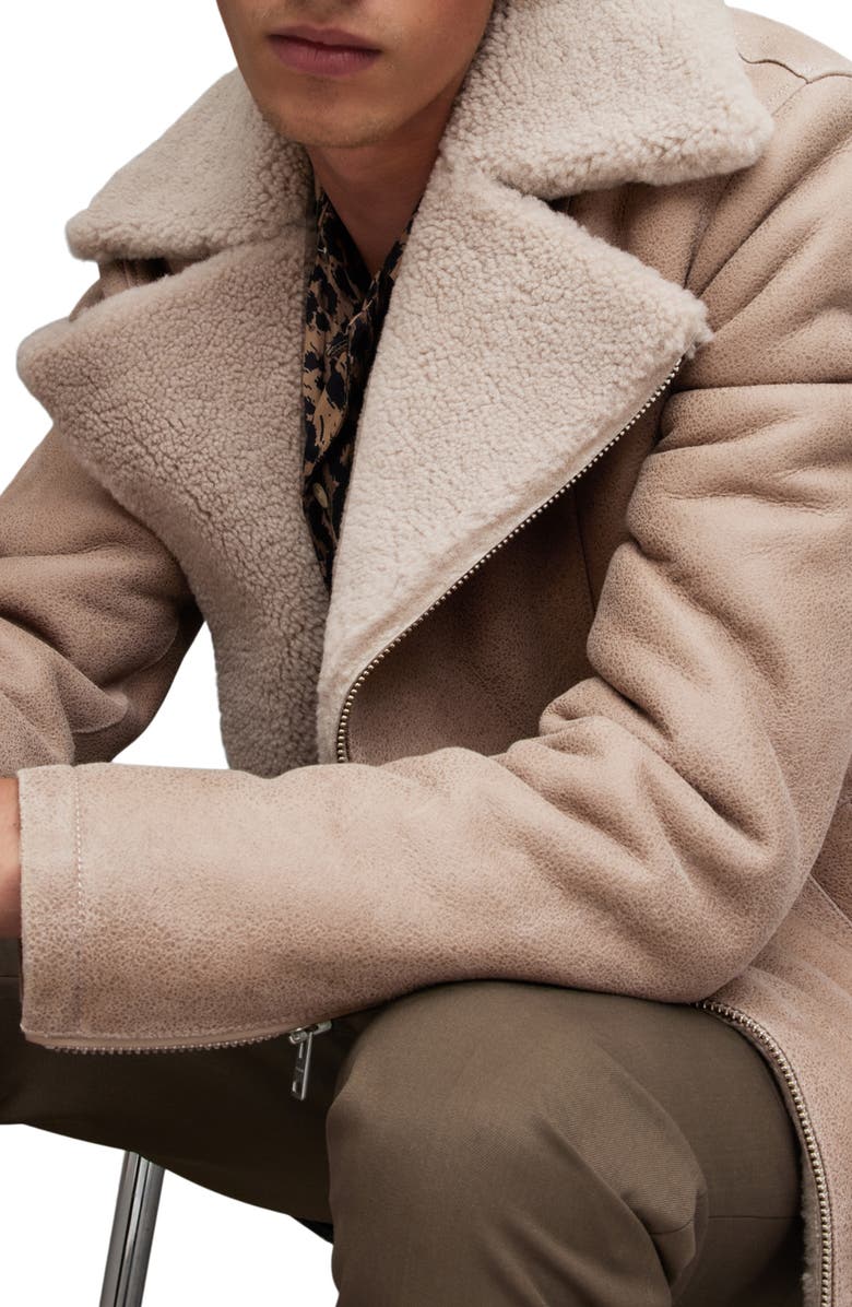 AllSaints Rasco Genuine Shearling Moto Jacket, Alternate, color, 