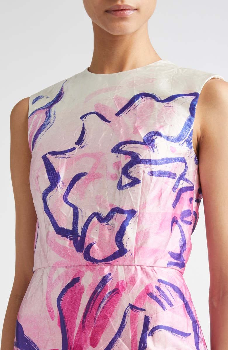 Erdem Crinkled Metallic Satin Sheath Dress, Alternate, color, Painted Rose Peony Pink