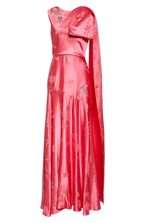 ERDEM ERDEM ASYMMETRIC DRAPED FLORAL JACQUARD SATIN GOWN