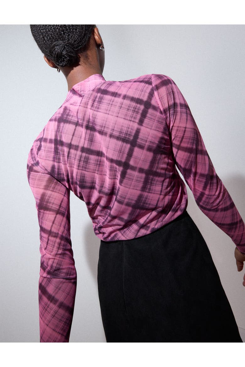 Check Print Mesh Top, Alternate, color, Pink/Multi
