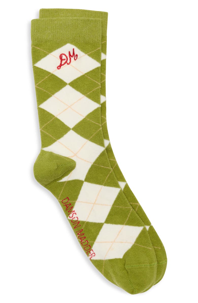Damson Madder Argyle Organic Cotton Blend Crew Socks, Alternate, color, 