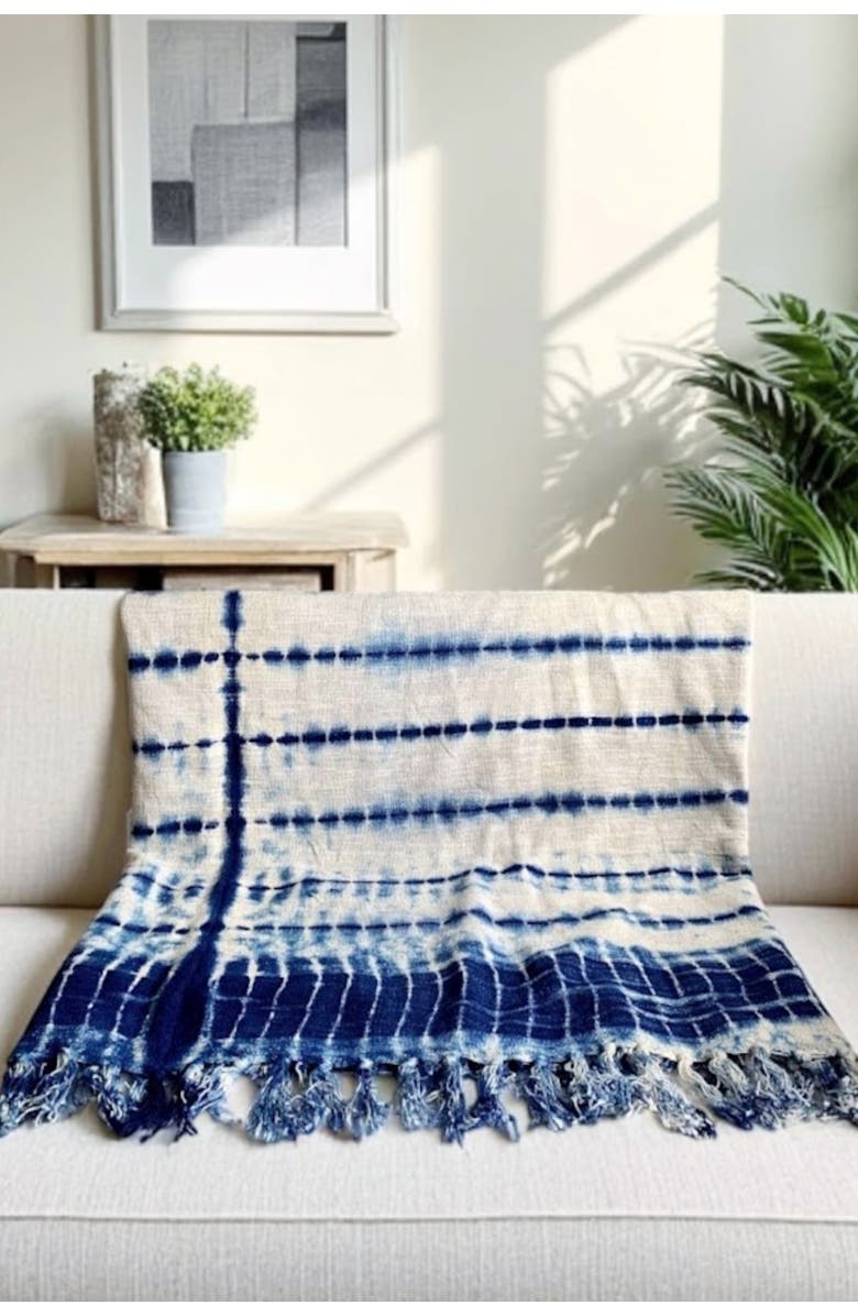 Pillowpia Indigo Shibori Throw, Alternate, color, Spine