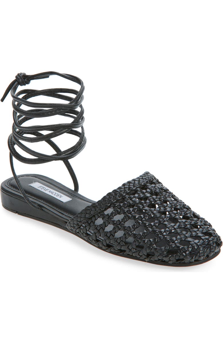 Steve Madden Flutter Wraparound Ankle Sandal, Main, color, Black Leather