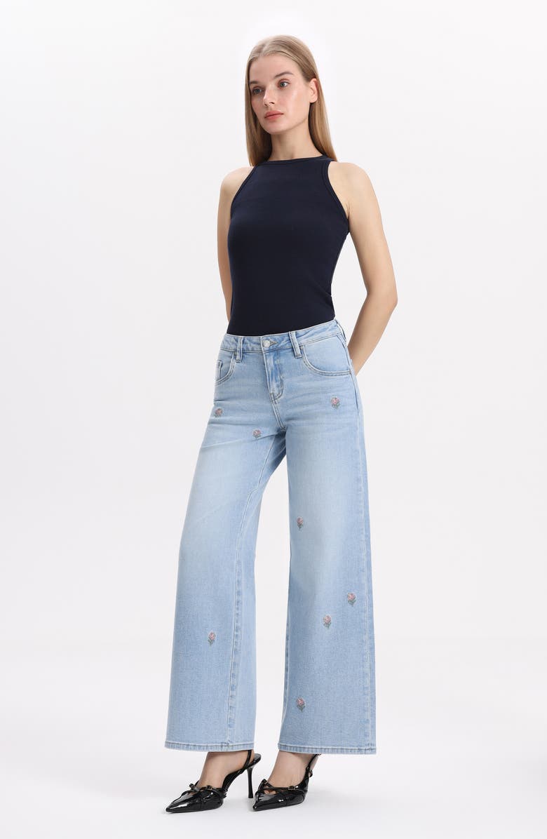 Bayeas Embroidered Mid Rise Wide Leg Jeans, Alternate, color, Light Blue
