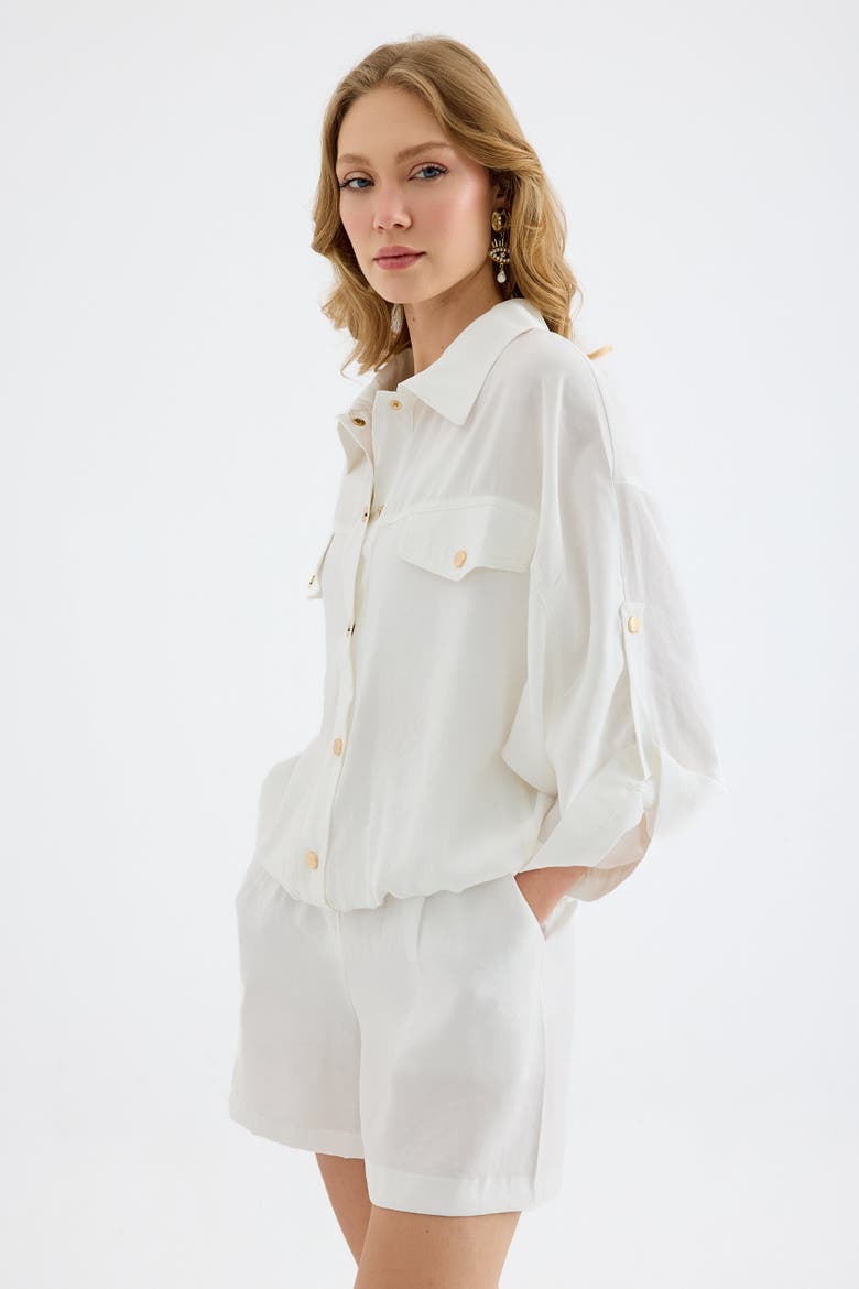 Aurelia Gold Button Relaxed Bomber Jacket, Alternate, color, White