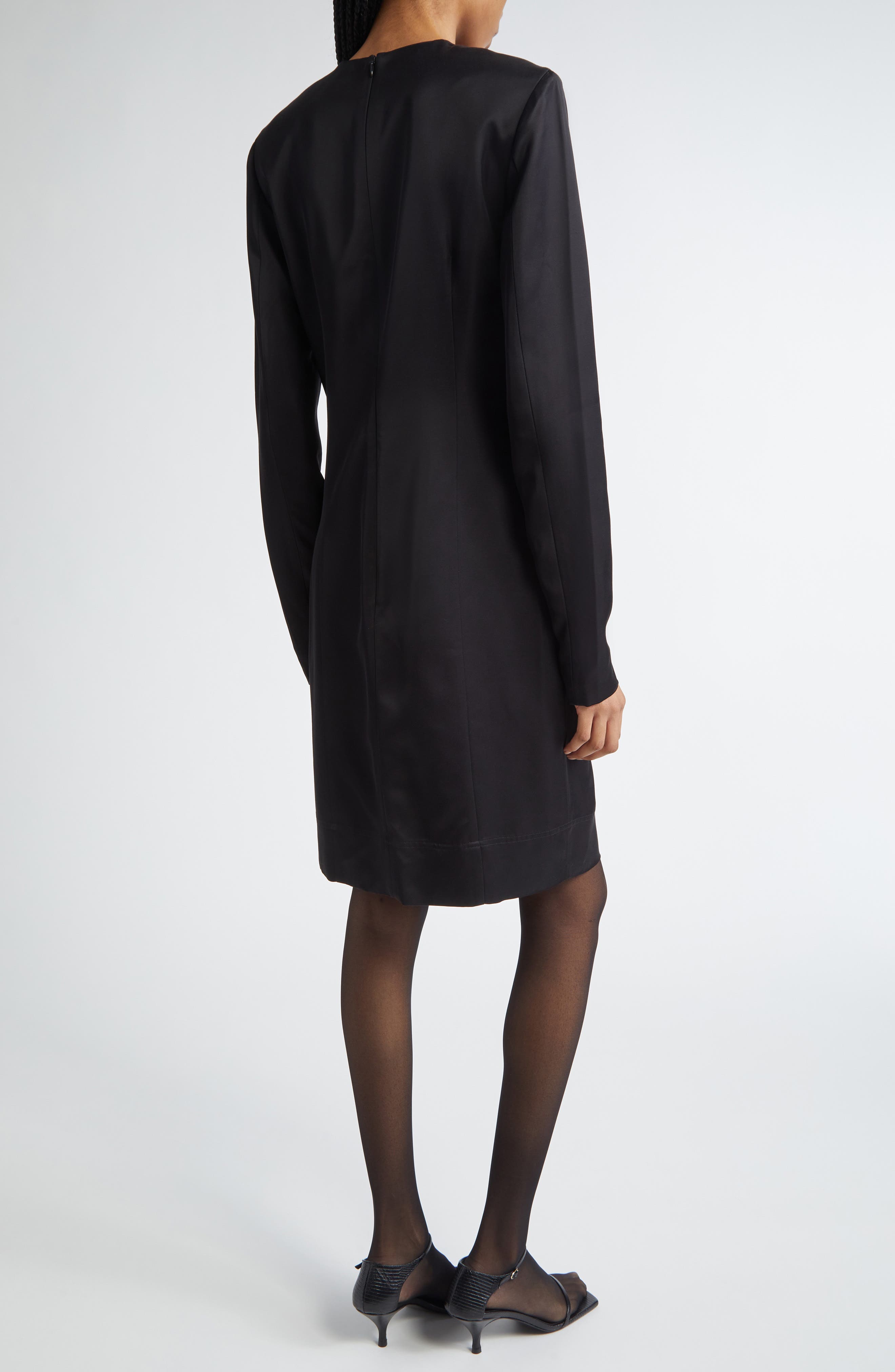 Long Sleeve Double Face Satin Shift Dress - image 2
