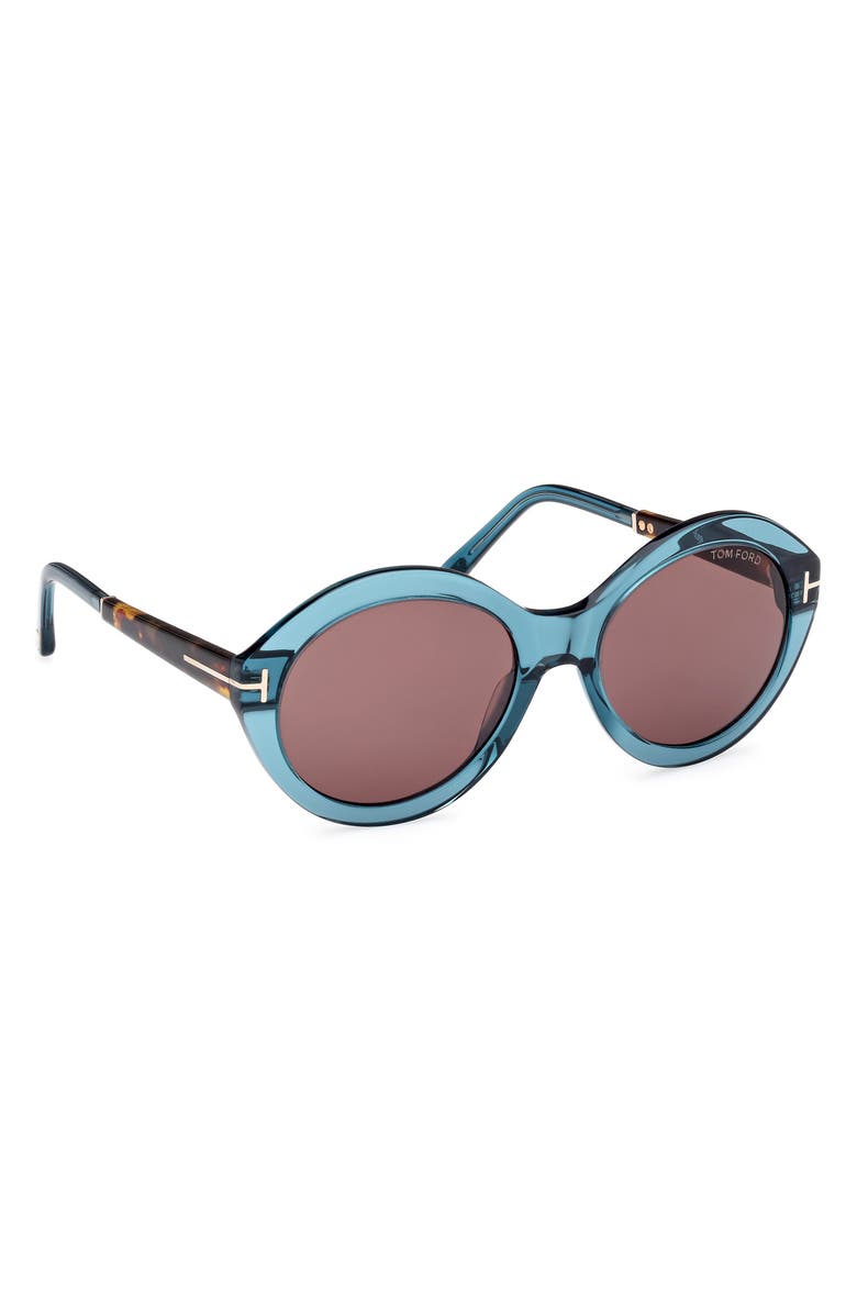 TOM FORD 55mm Round Sunglasses, Alternate, color, Shiny Blue / Brown