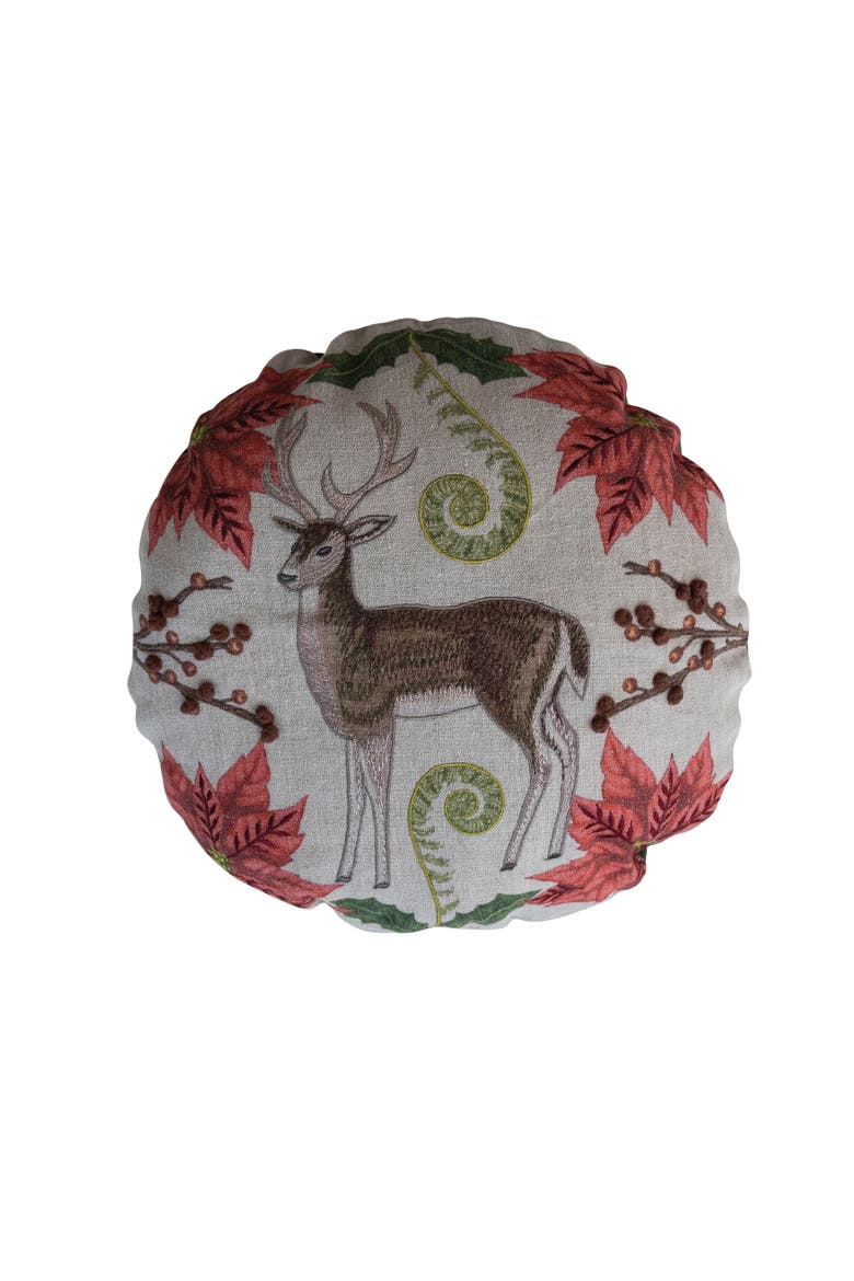 Linen Botanical Pillow with Deer and Cotton Back, Alternate, color, Multicolor
