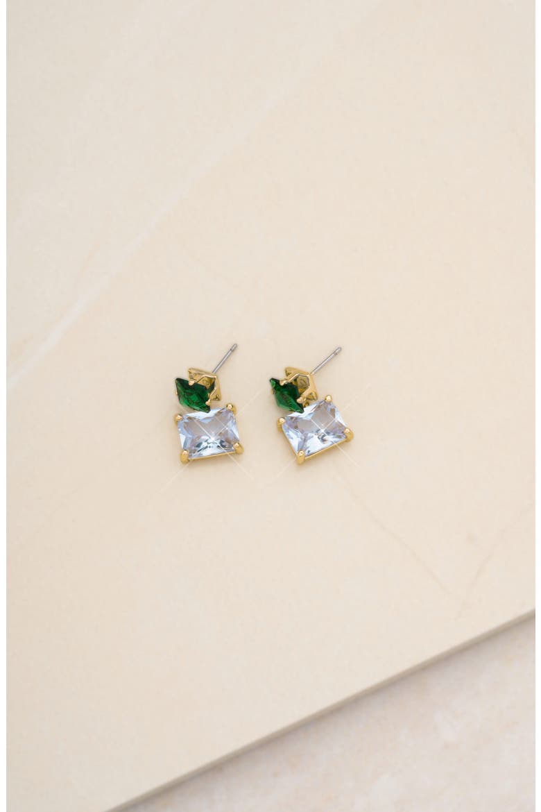 Crystal Square Drop Earrings, Alternate, color, GREEN