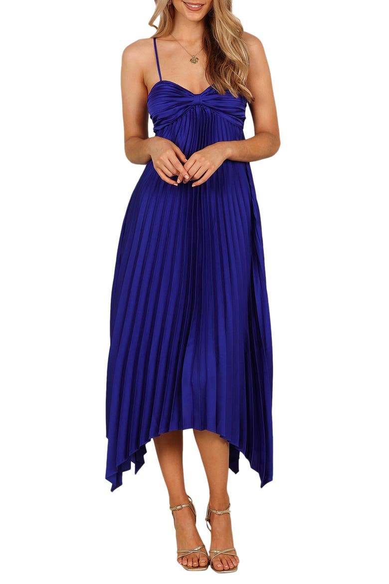 Vikki Pleated Sleeveless Satin Maxi Dress, Main, color, ROYAL BLUE