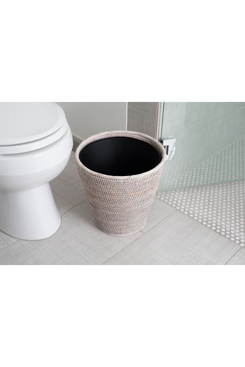 Artifacts Rattan Round Tapered Waste Basket with Metal Liner, Alternate, color, White Wash