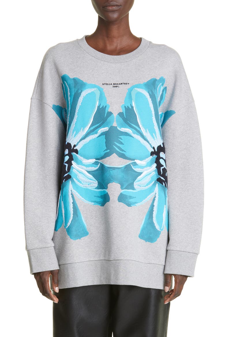 Giant Floral Print Cotton Sweatshirt, Main, color, 1264 LIGHT GREY MELANGE