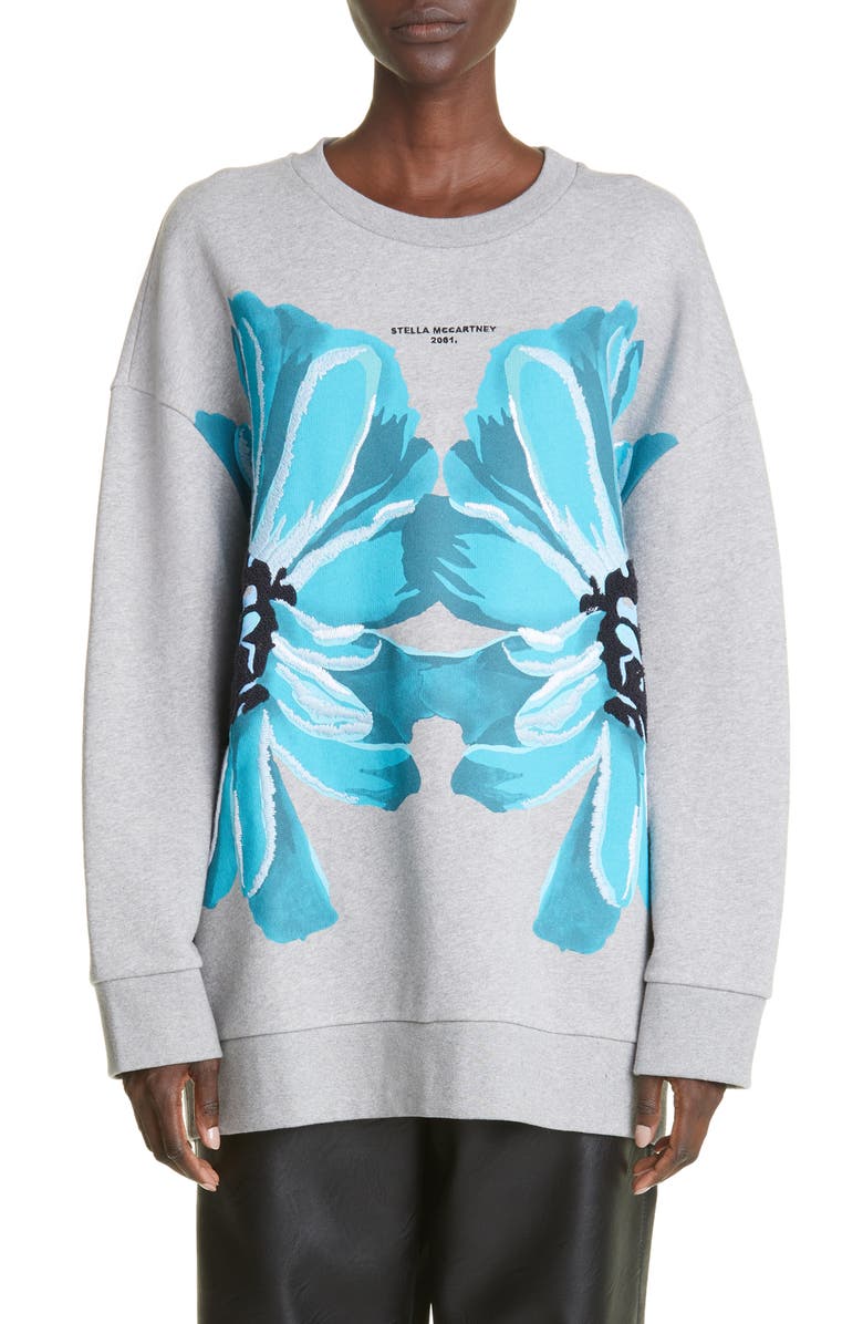 Stella McCartney Giant Floral Print Cotton Sweatshirt, Main, color,