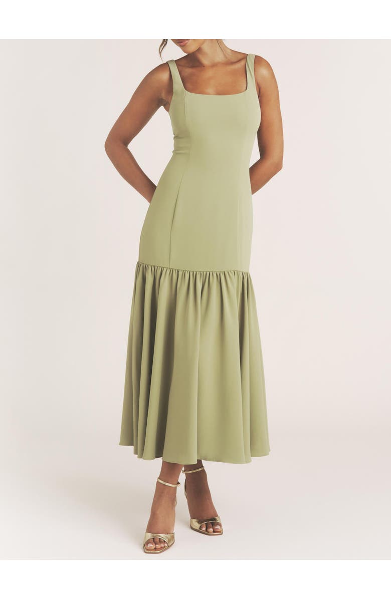Six Stories Square Neck Drop Hem Midi Dress, Alternate, color, Sage