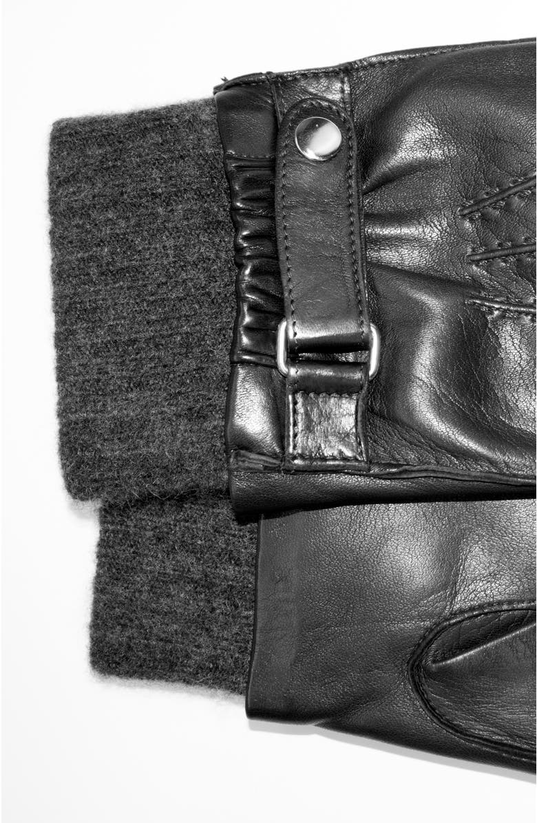 Portolano Leather gloves with belt and cashmere cuff, Alternate, color, Black