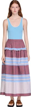 SANDRO Long striped cotton skirt