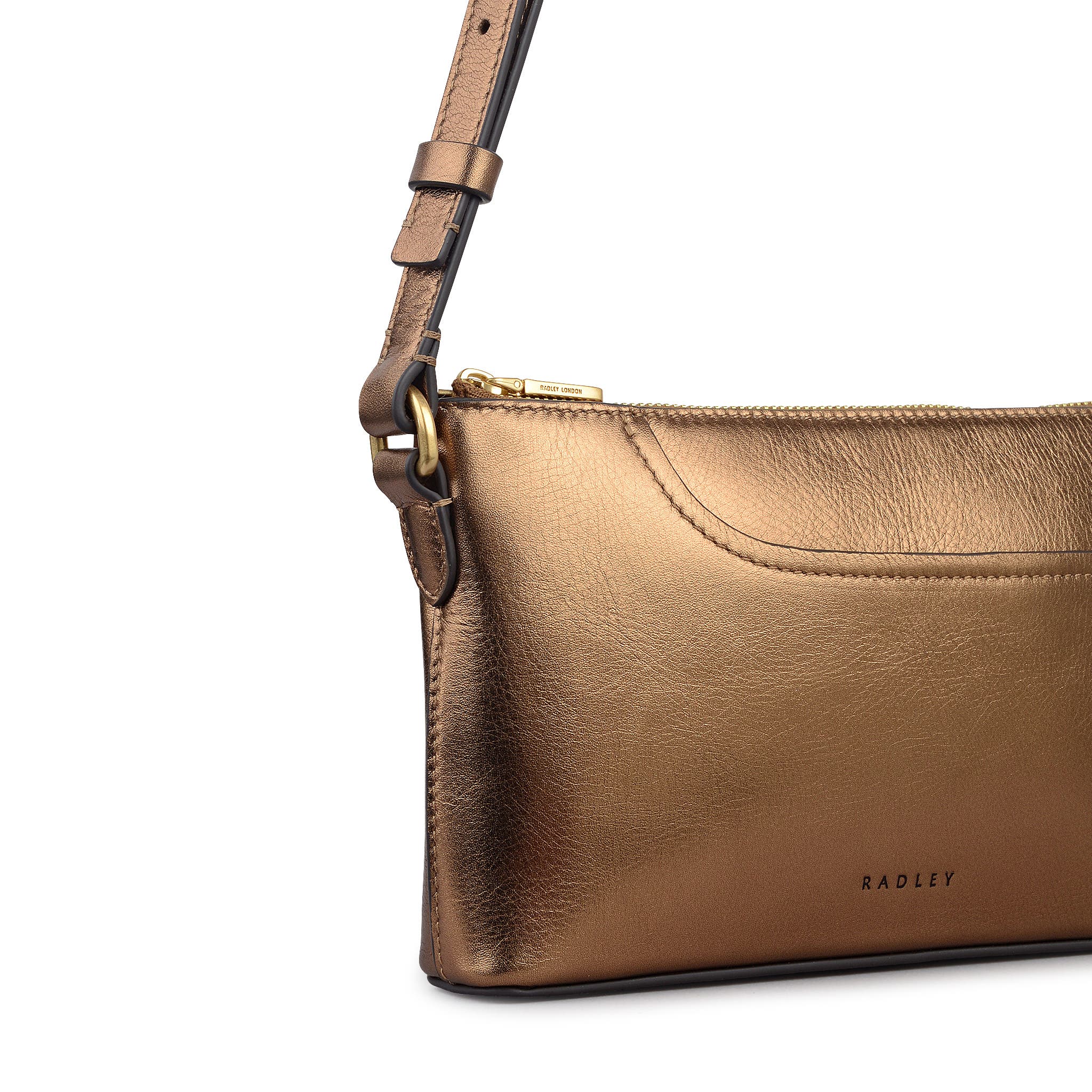 Radley Pockets - Metallic Mini Ziptop Shoulder Bag, Alternate, color, Olive Gold