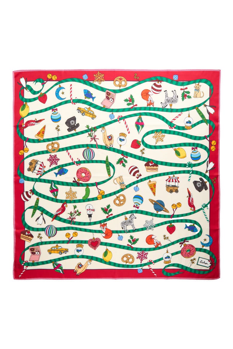 Ornament Collection Silk Square Scarf, Alternate, color, CREAM