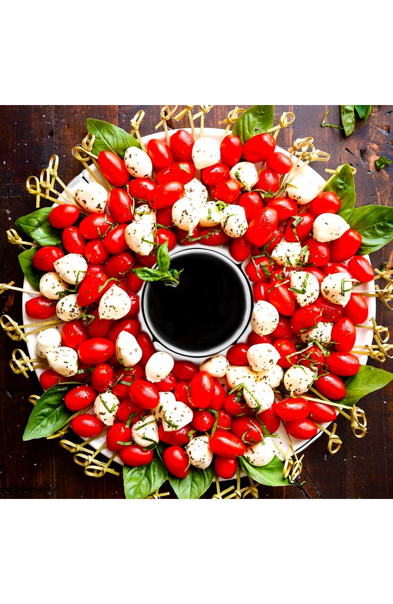 Gibson Elite Gracious Dining 6 Piece Stoneware Sectional Serving Set with Revolving Wood Tray, Alternate, color, White