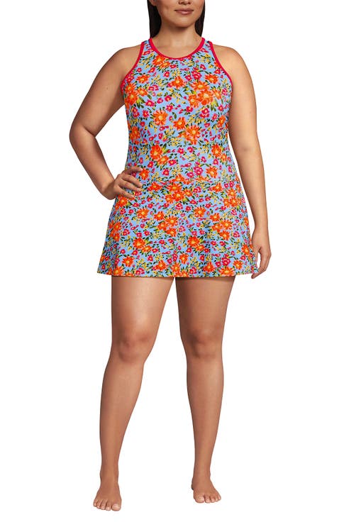 Plus Size Tugless High Neck Swim Dress Swimsuit