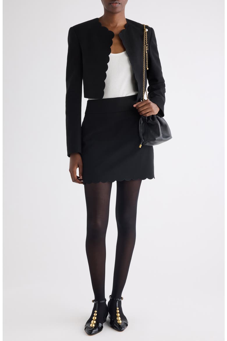 Scallop Edge Spencer Jacket, Alternate, color, BLACK